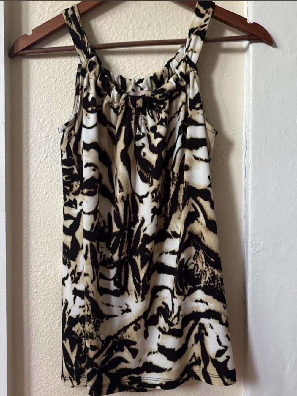 Sleeveless Animal Print Tank Top in Black, Cream, and Tan